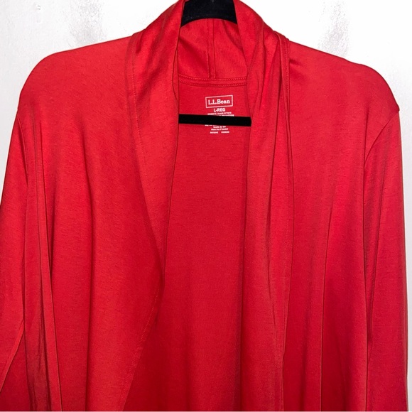 LL Bean Top Womens Large Supima Cotton Peru Open Cardigan Jacket Red Mature - Picture 8 of 8